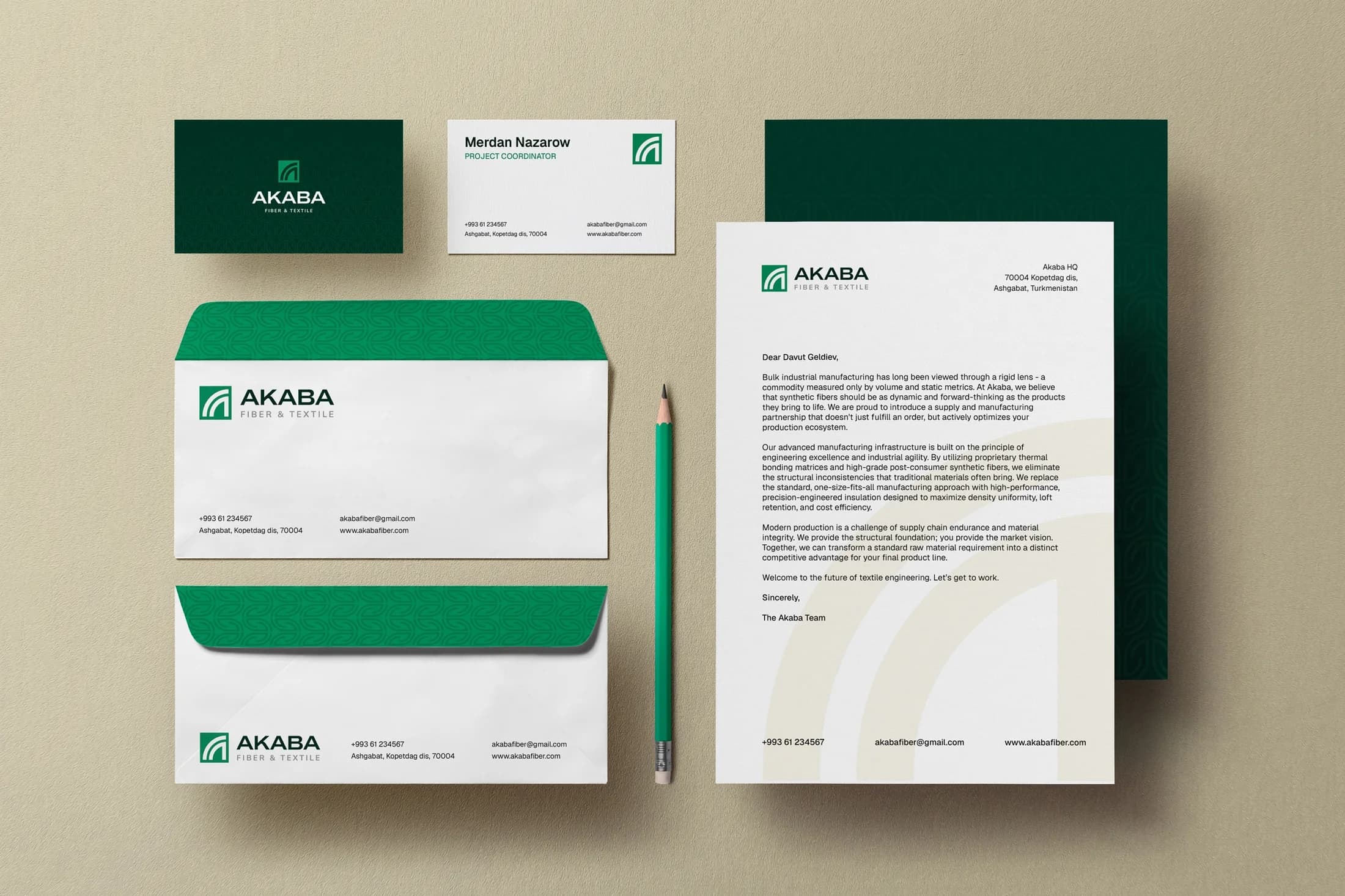 AKABA stationery: business cards, letterhead and envelopes