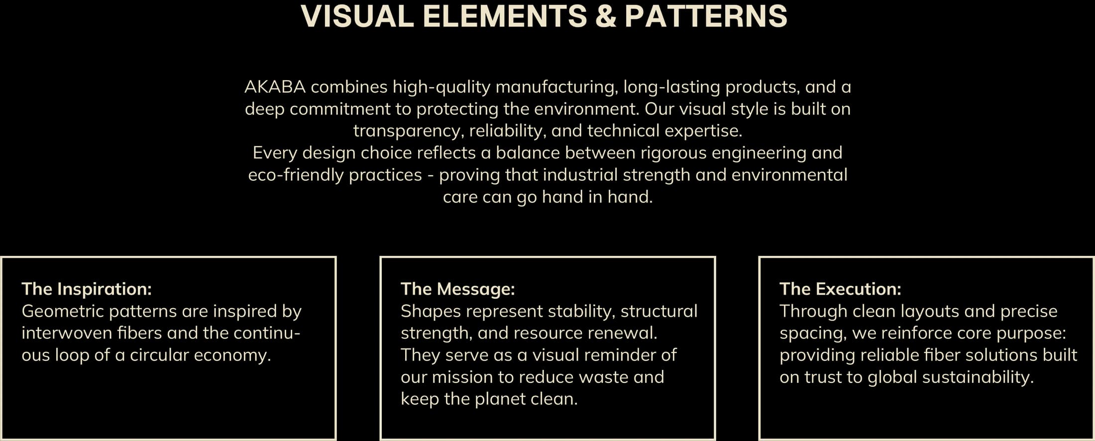 Visual elements and patterns: a cohesive system for communicating quality, sustainability and industrial strength