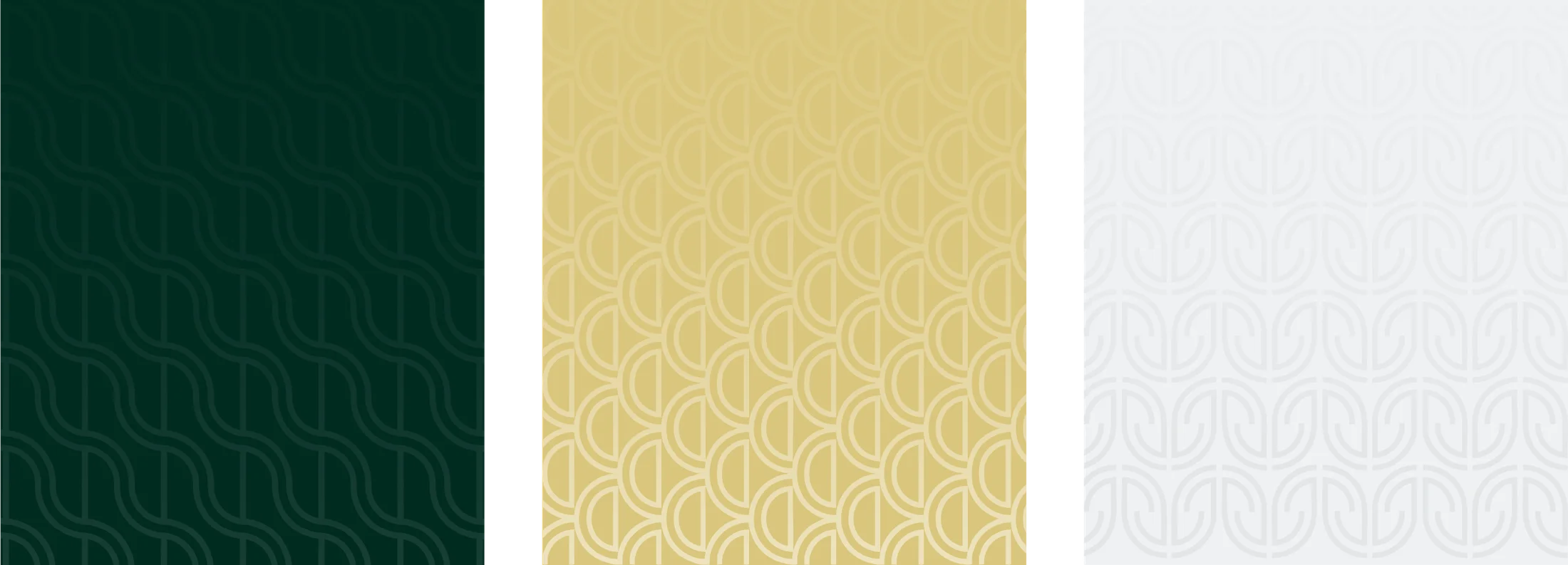 Brand patterns in forest green, gold and platinum