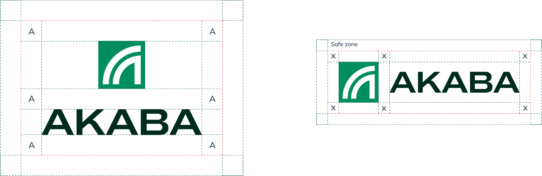 AKABA vertical and horizontal logo clear-space guides