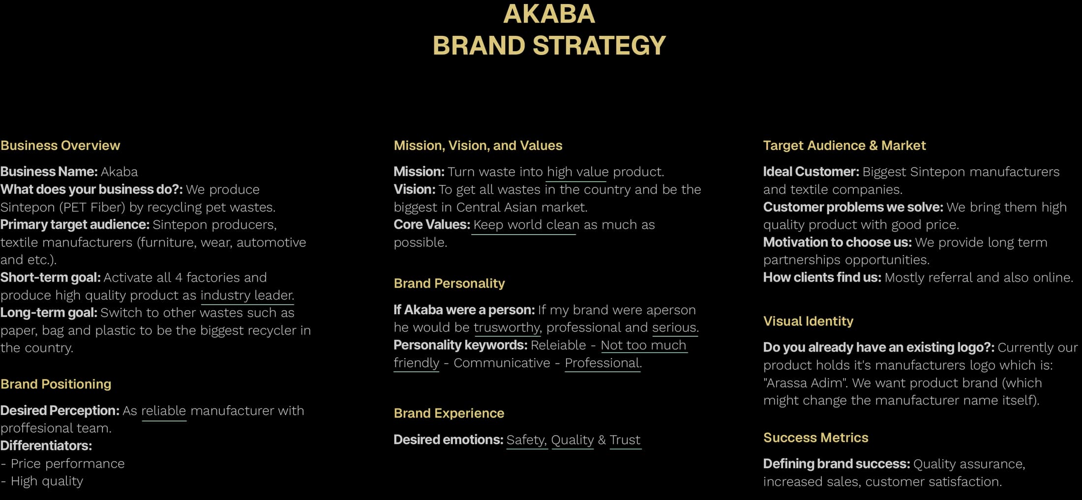 AKABA brand strategy: business overview, positioning, mission, vision, audience and personality