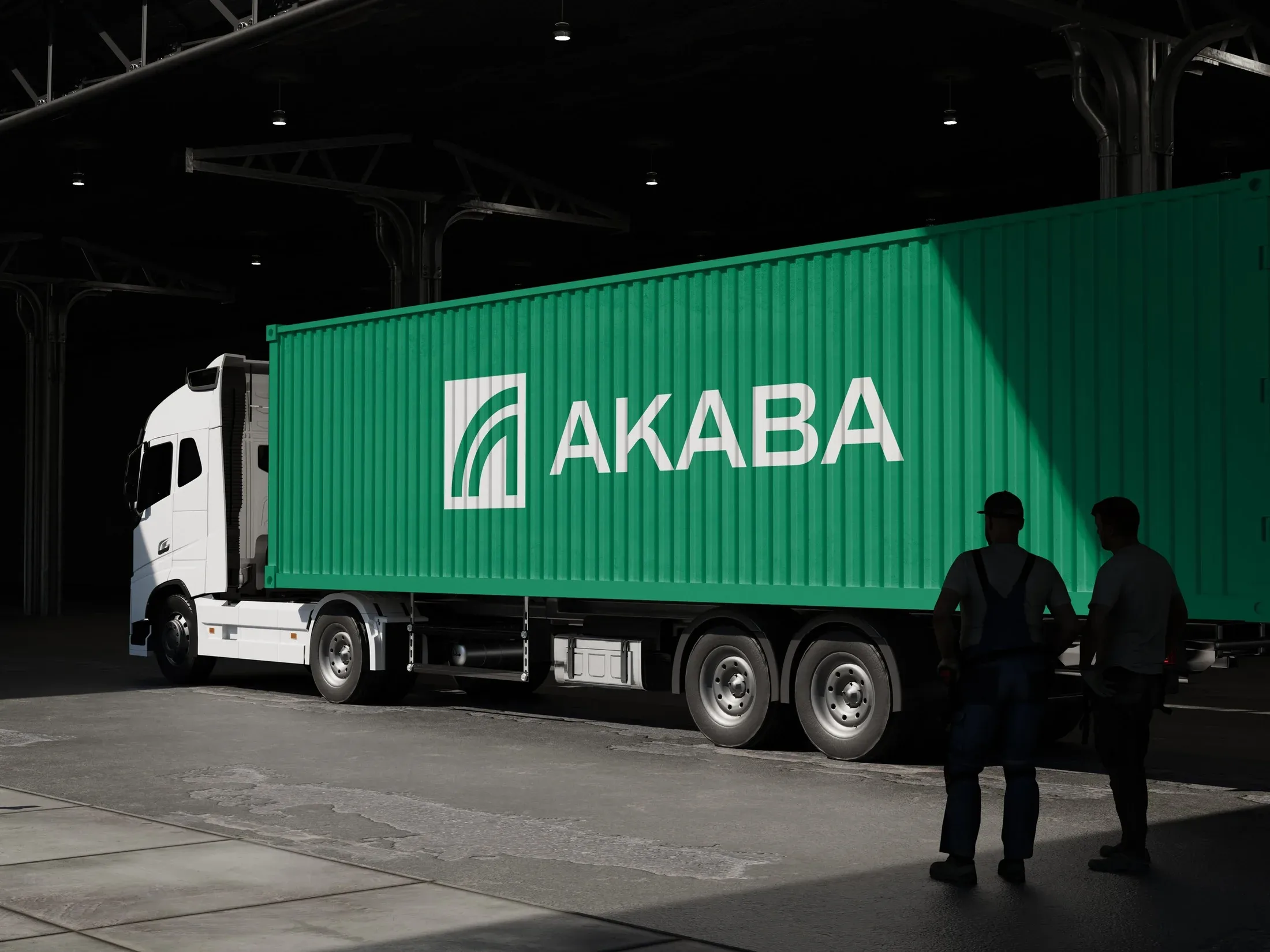 AKABA branded freight truck at night