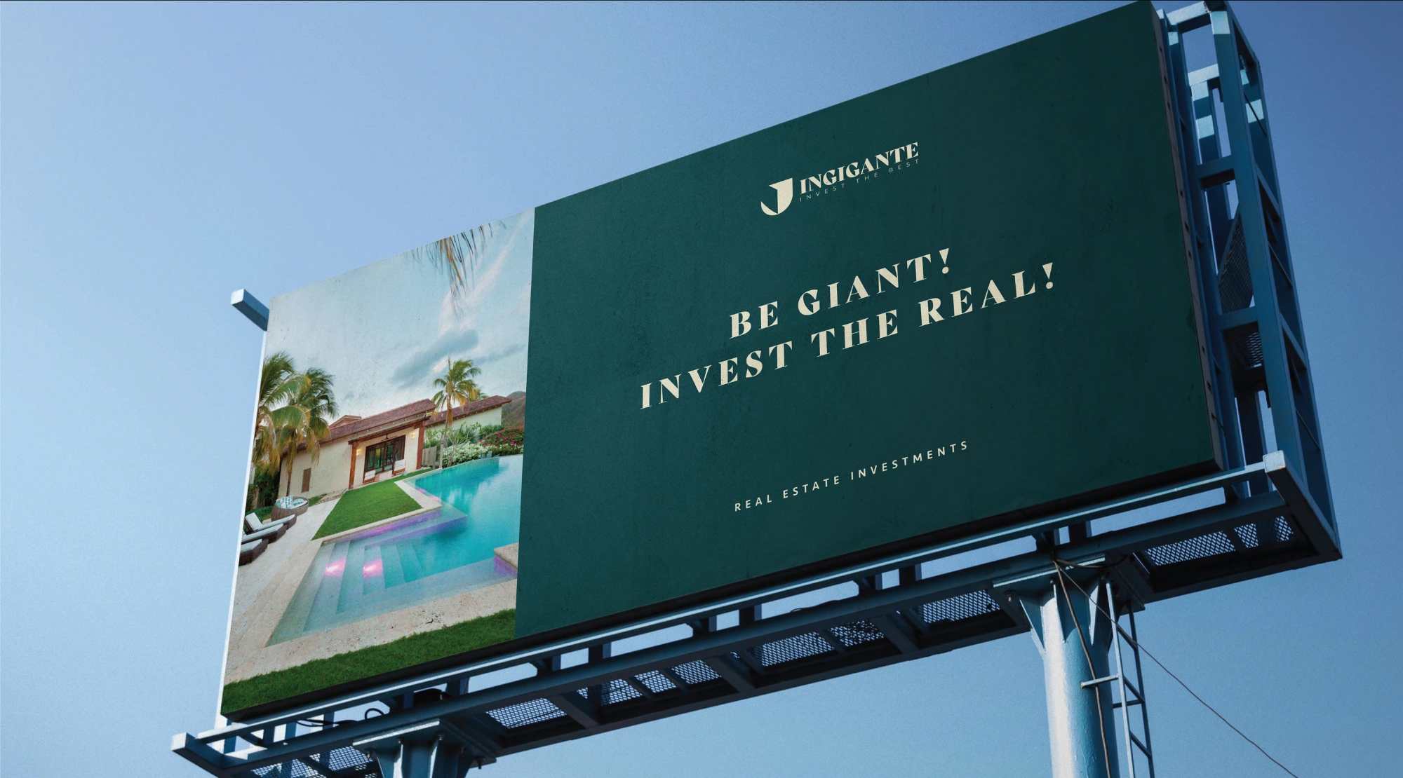 a billboard board with a large advertisement for a real estate